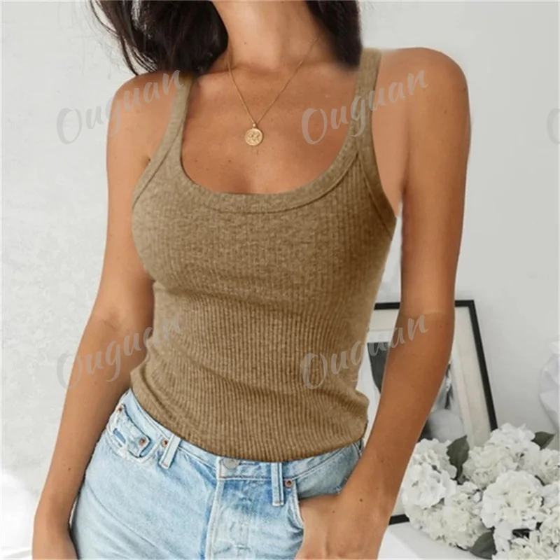 2022 Summer Women SleevelessVest High Quality Knitted Camis U-Neck Tank Tops Casual Solid Color Basic Camisole For Female