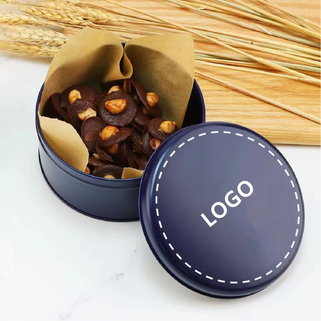 Round Food Tin Box Promotional Gift Metal Tin Container Cookie Biscuit Box Tin Can