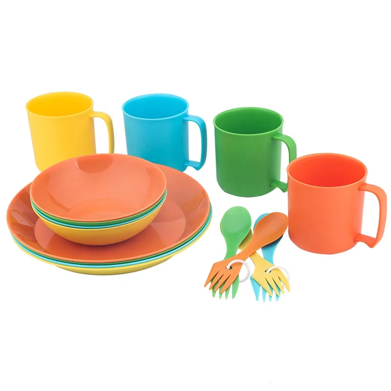 Picnic ware with mesh bag Outdoor tableware sets Plastic dinnerware set Plastic Picnic Set