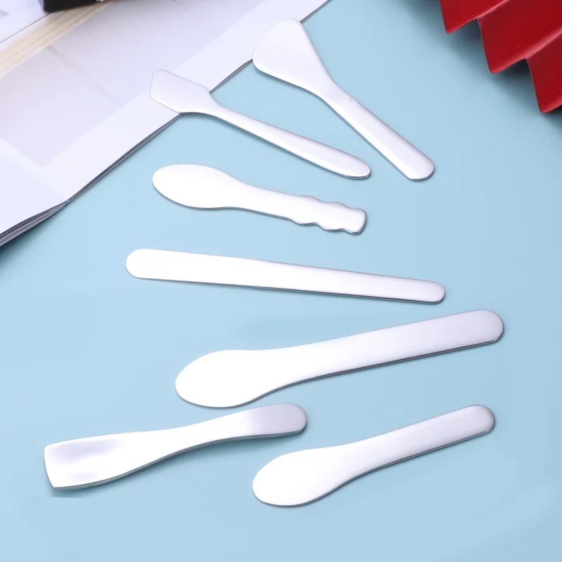 304 stainless steel Scoop facial small Makeup Spoon Mini Face Cream laser logo Cosmetic Spatula
