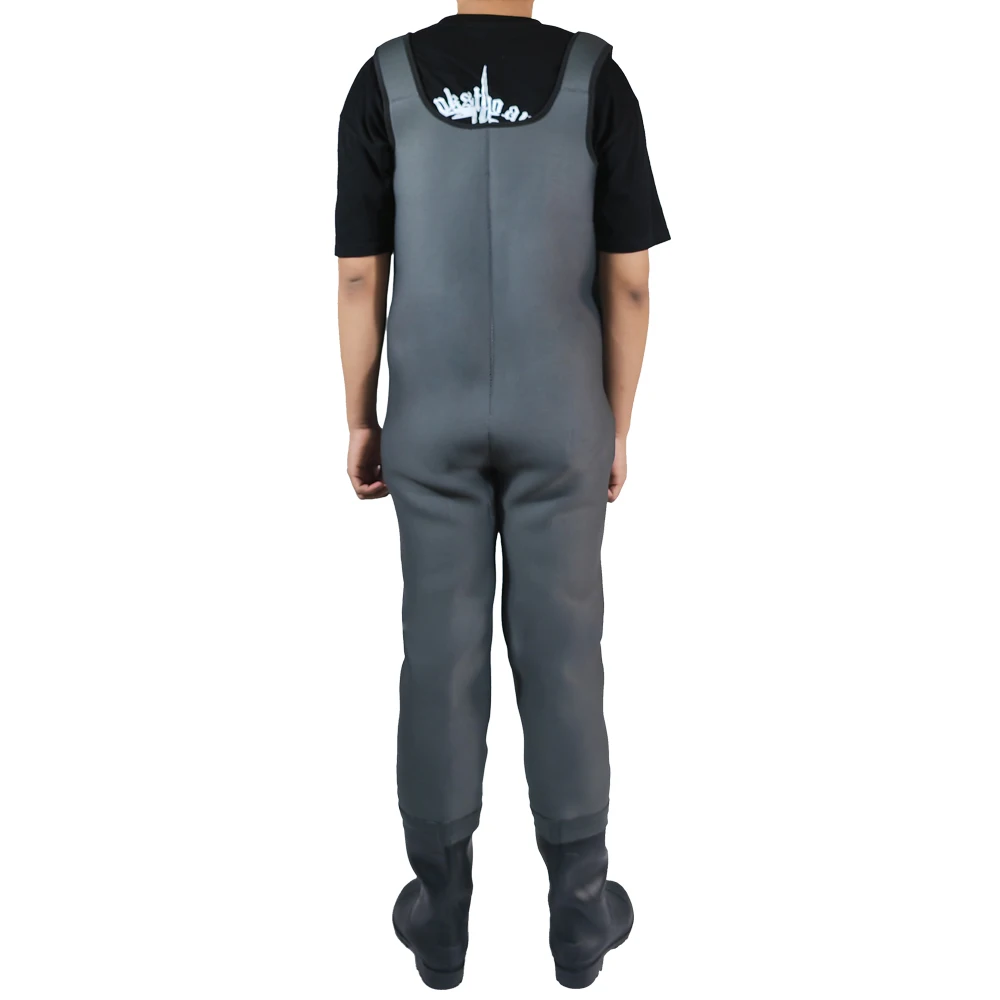 custom 4.5mm waterproof hunting wader neoprene suspenders plus size unisex pvc boots grey neoprene fishing chest wader