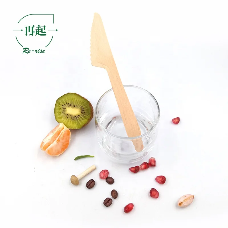 
16.5cm or 165mm Environmentally Friendly Disposable Compostable Birch Wood Dinner Knife with Raised Handle 