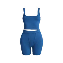 Custom Logo Casual Women Clothing Wear Summer Short Outfits Ribbed Tank Top And Shorts Skims Two Piece Set