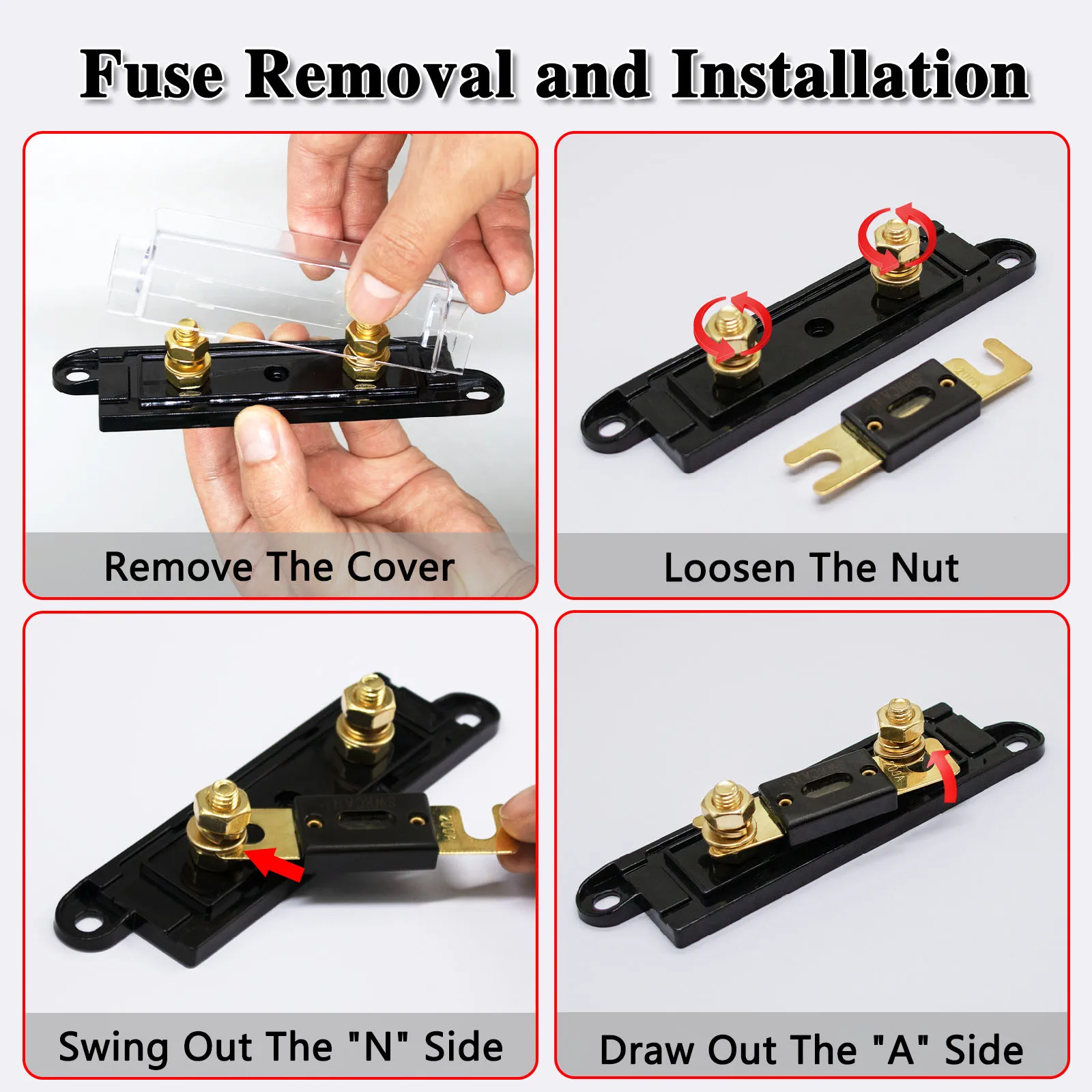 250a 32vdc Imitation Gold Plating Midi Double Bus Bar Fuse Holder Block Transparent Base Anl Fuse Holder
