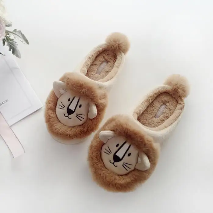 Cartoon warm cute lion indoor home rubber sole non-slip cotton slippers female gift