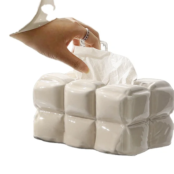 Tissue Box Luxury Ceramic Napkin Holder Decorative Tissue Box for Office Desk Nightstand Coffee Table