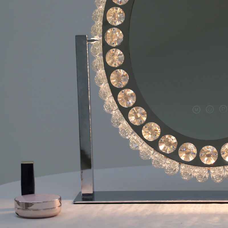 2022 NEW Arrival Oval Vintage Desktop LED lighted crystal makeup vanity mirror crushed diamond mirror