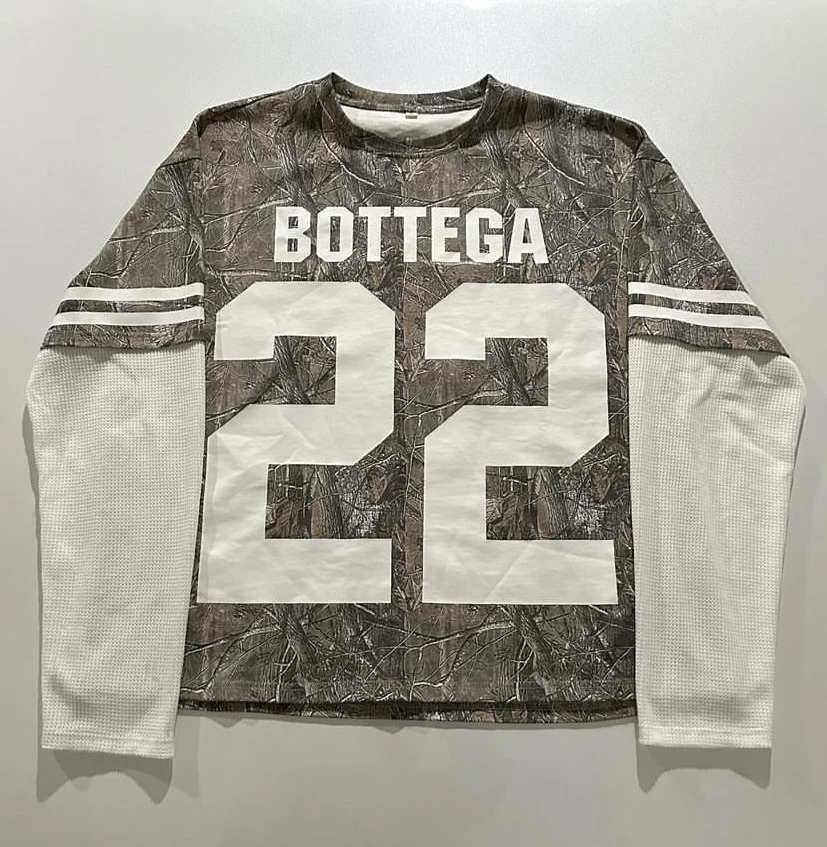 Custom Camo Jersey Oversized Fit T-Shirt Screen Print Double Layer Long Waffle Thermal Sleeves Top Cotton T Shirt For Men