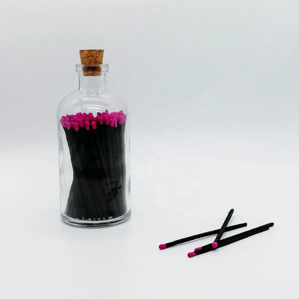 Пользовательские разноцветные бутылки стеклянная банка цветная головка защитные спички черные спички