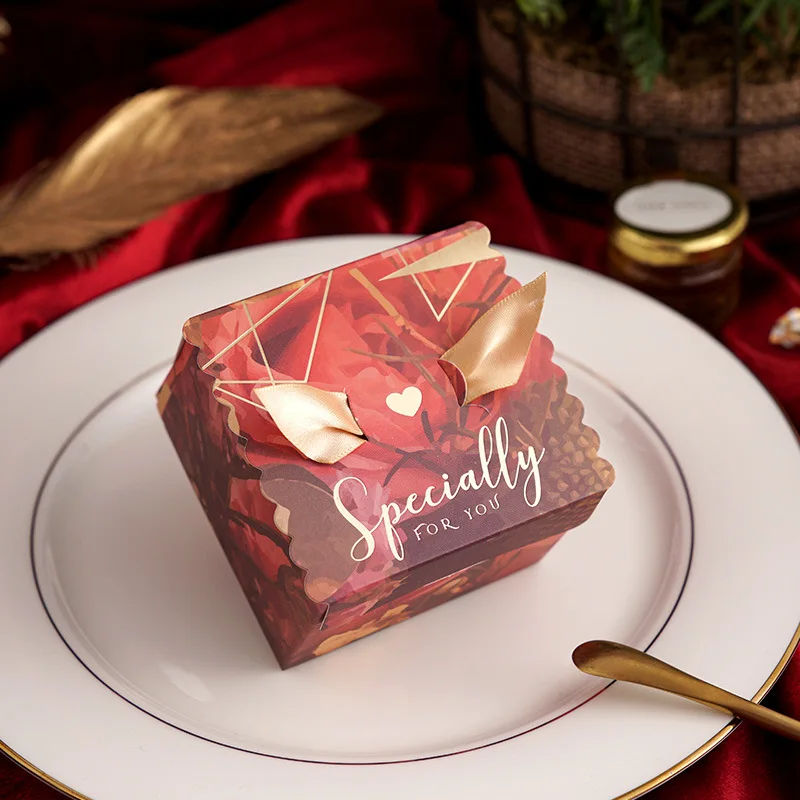 Linghai Custom gift paper candy box wedding packaging small candy boxes with ribbon