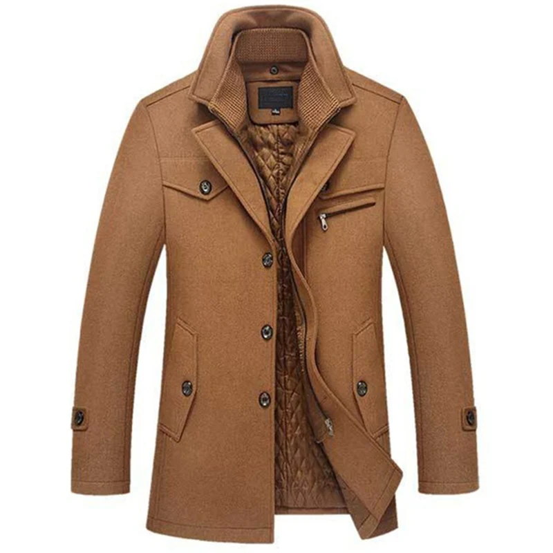 Прямая поставка, мужские однобортные стеганые полупальто из смеси шерсти с нежным многослойным воротником