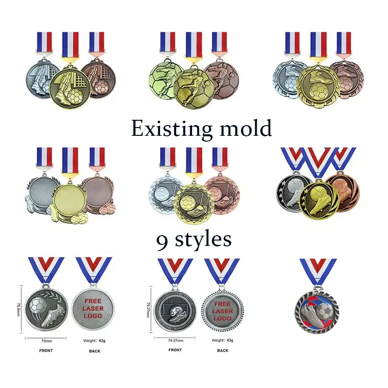 Cheapest Printed Polyester Lanyard Berlin Marathon Horse Swimming Medals Custom Gold Metal Sports Blank Soccer Football Medal