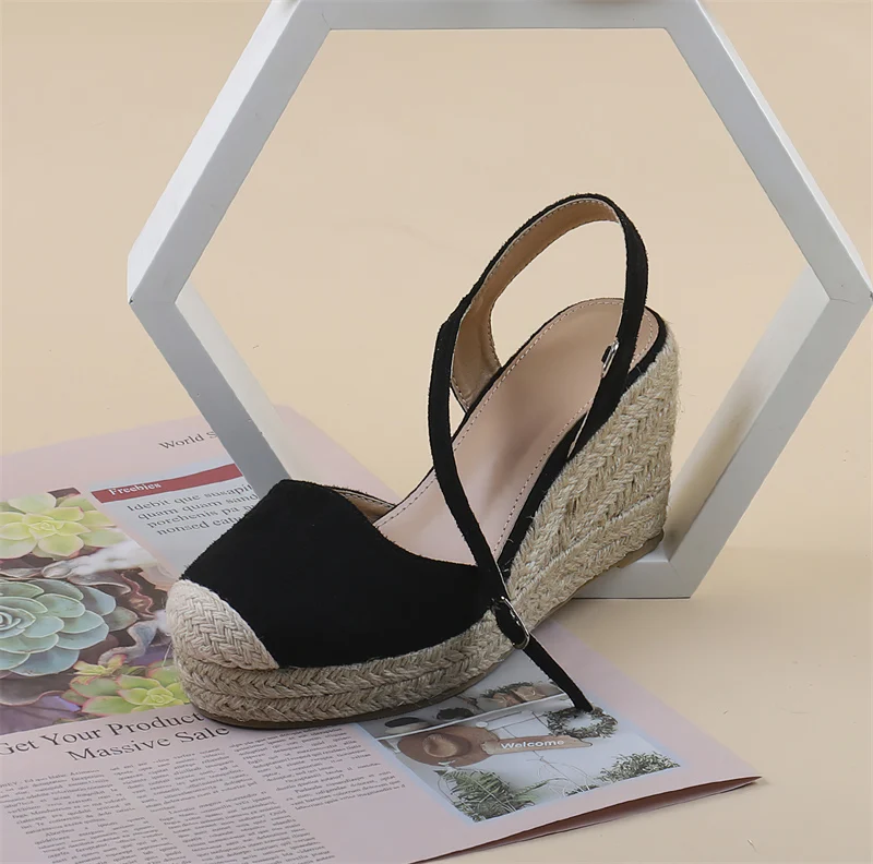Hot Selling Wedge Sandals Cap Toe Ankle Strap with Buckle, Slingback Summer Platform Shoes Womens Espadrilles Alpargata Esparto