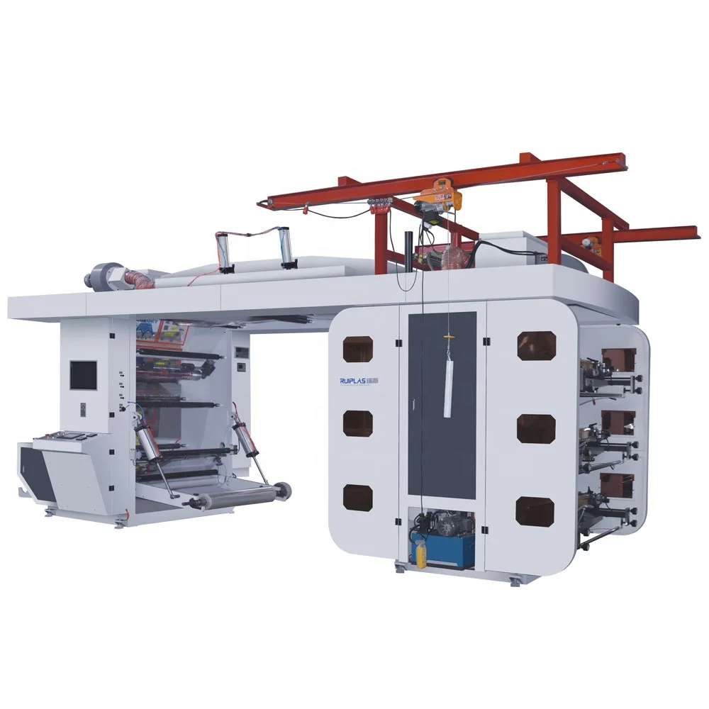 Ruiplas brand 6 color high speed plastic sachet water/carry nylon PE bag flexo printing machine for packaging bags