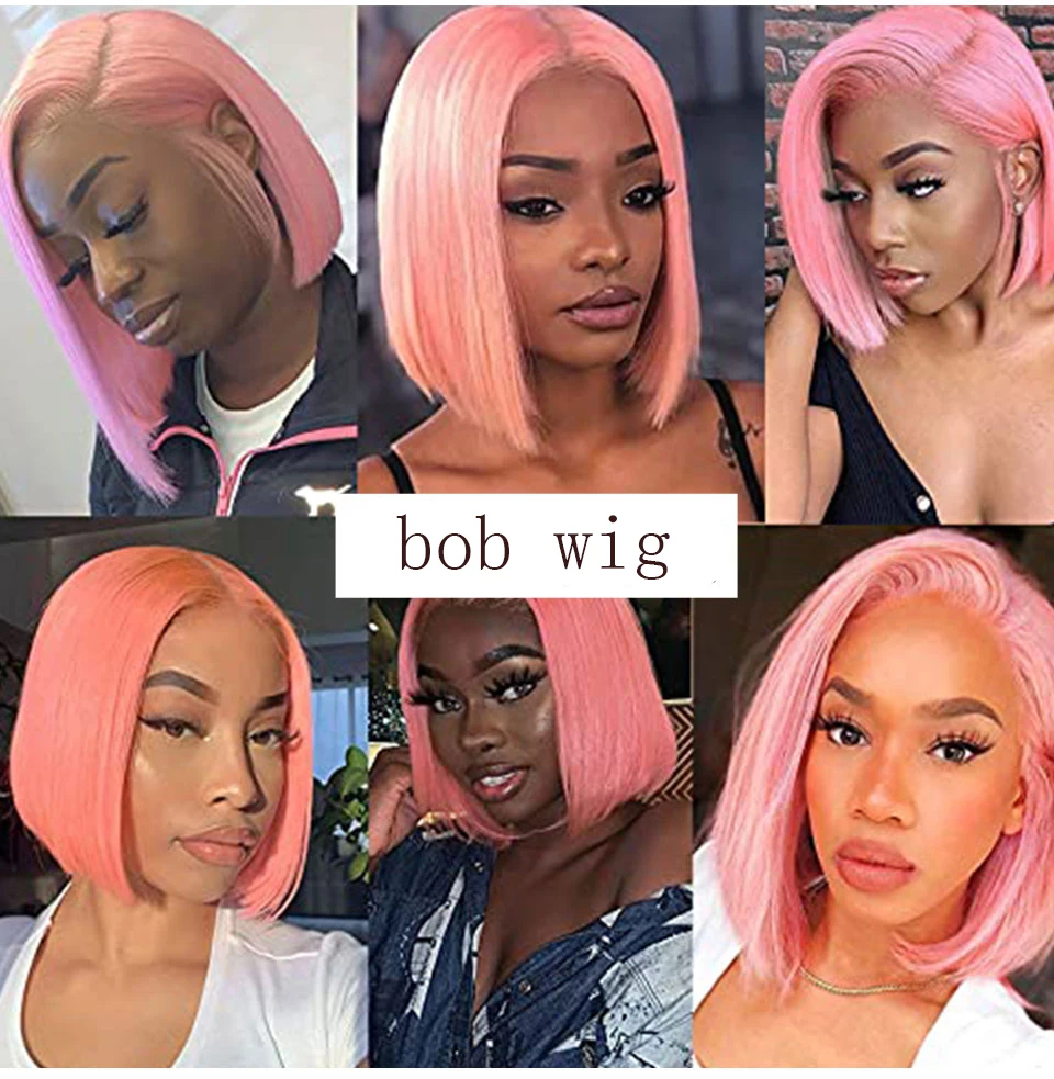 Cheap Pink Colored Short Bob Wigs Human Hair Lace Front Brazilian Virgin Lace Front Wigs For Black Women Hd Lace Frontal Wigs
