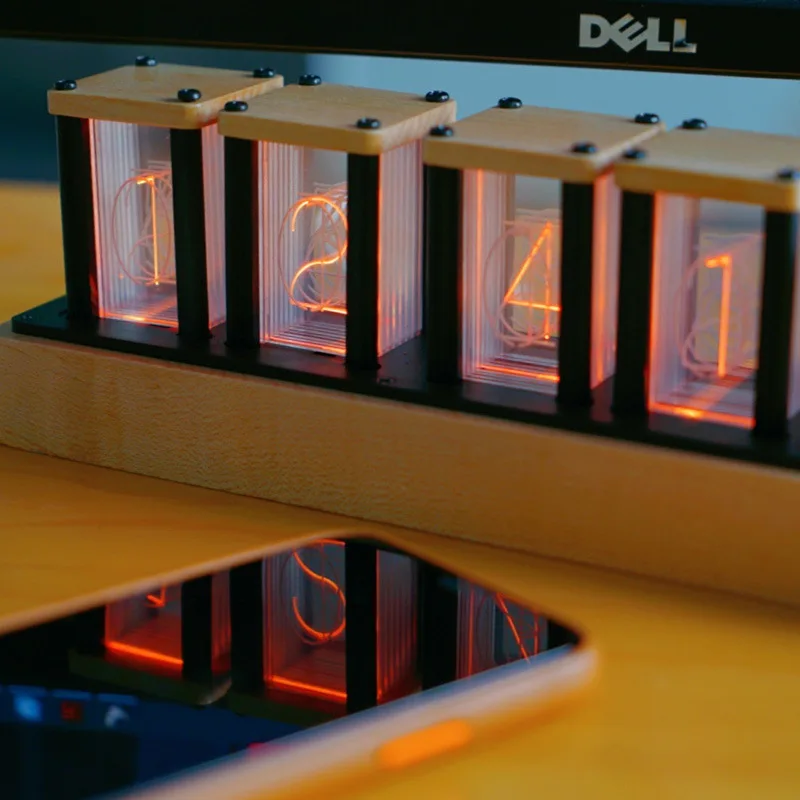 X-043 modern usb port Quasi-glow tube RGB led digital & analog-digital smart desk & table clock alarm steampunk wood gixie clock