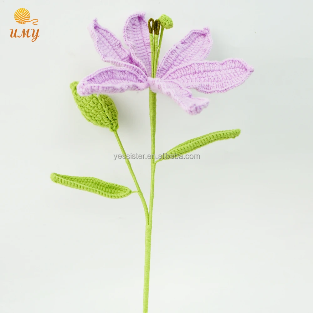 2024 new pure handmade crochet bouquet artificial crochet blooming multicolor alstroemerias Lily single handmade crochet flowers