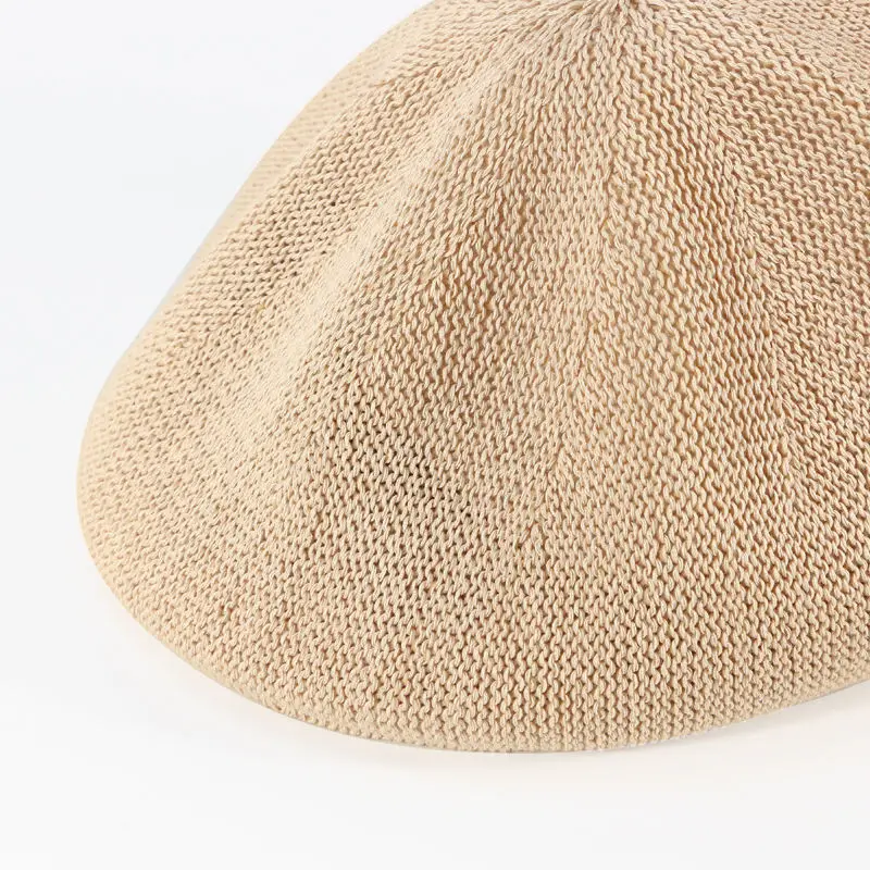 Women Elegant Berets Spring Summer New Solid Color Knitted Travel Hats Linen Slik Beret