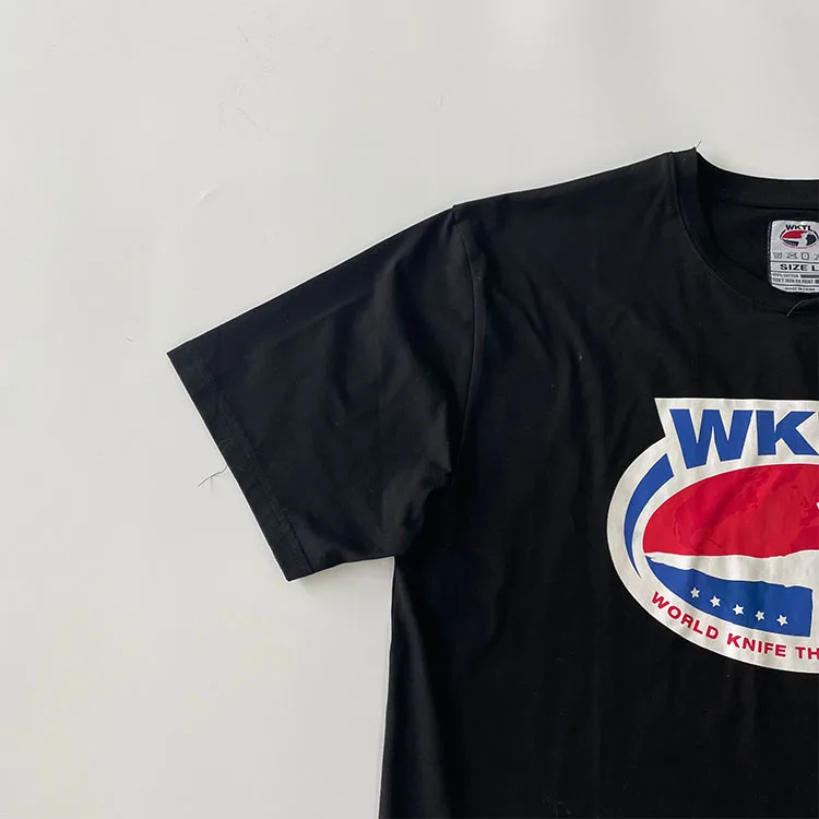 Wholesale Custom Black Colour Logo Men Casual Cotton 100 Cotton Knit Custom Printing Logo Tee Teeshirt