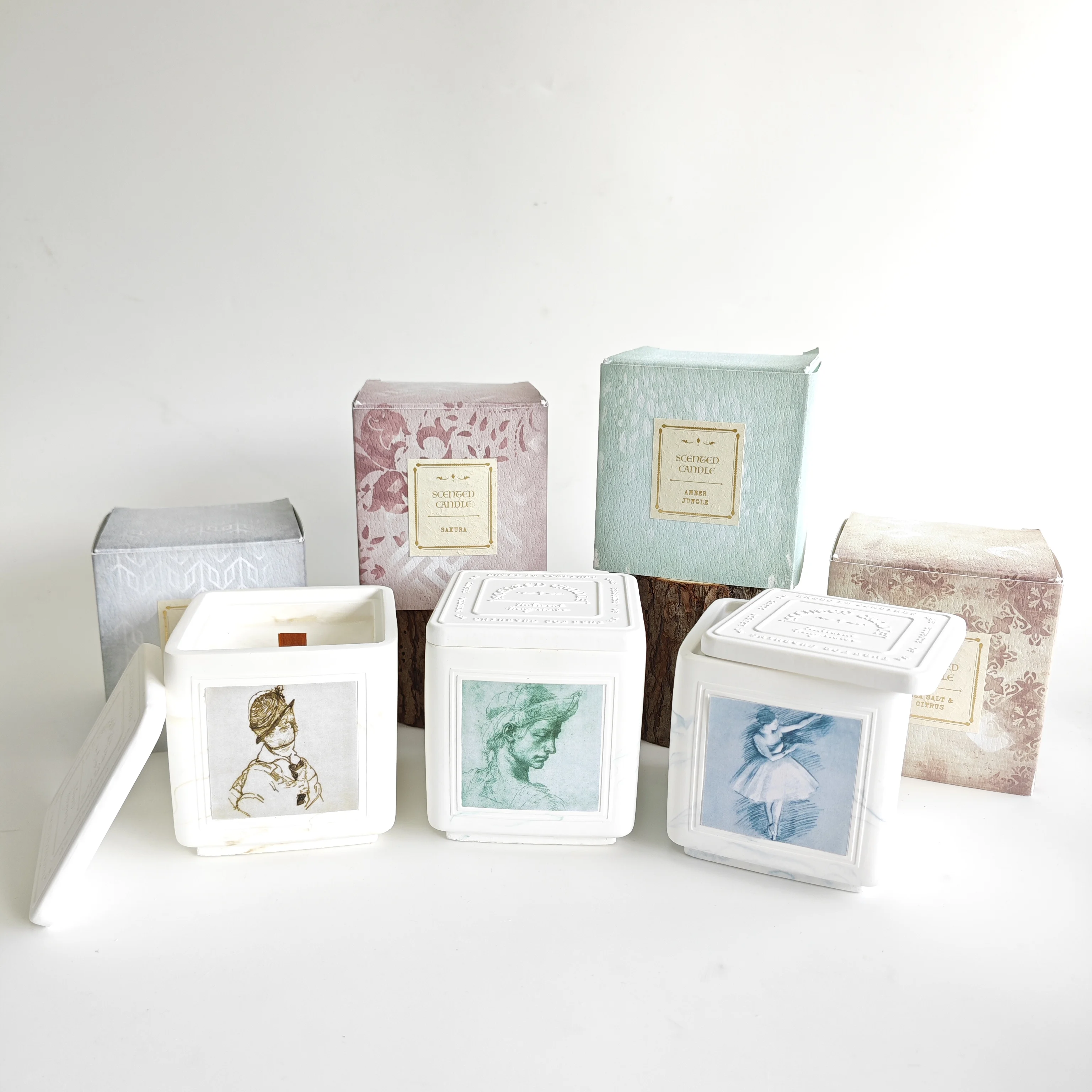 New product wholesale fancy painting Candles Soy wax luxury gifts scented candles Gypsum jar and lids for Decoration