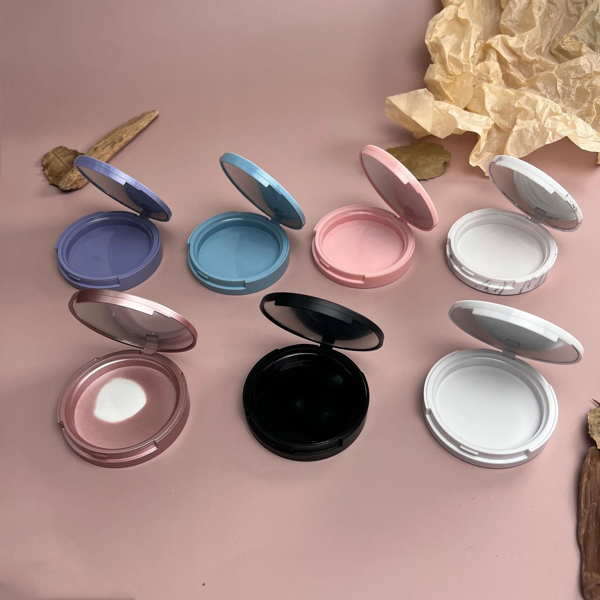 Spot good black white pink blue plastic empty double layer compact powder cosmetic case single layer setting powder container