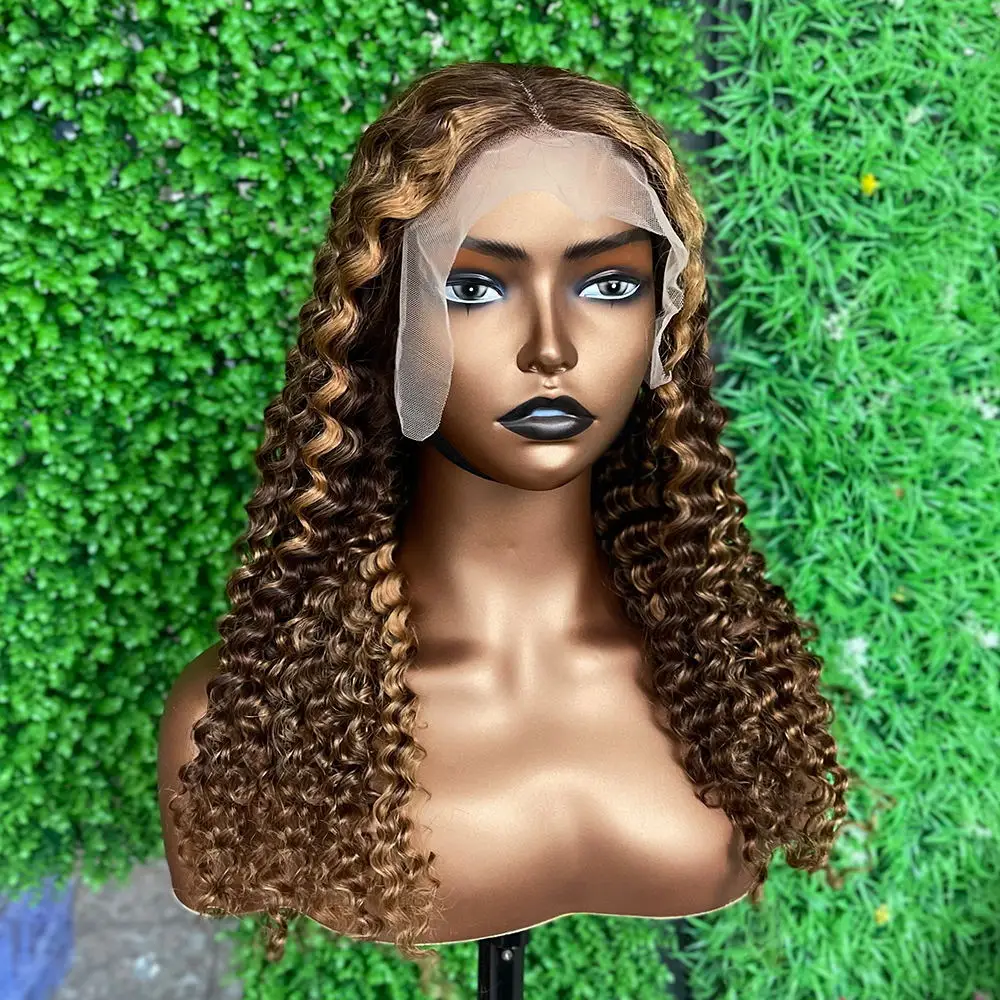 Highlight Color and 4/27 Color 150 Density Water Wavy Lace Frontal Wig, 4/27 Brazilian Virgin Human Hair Lace Front Wigs