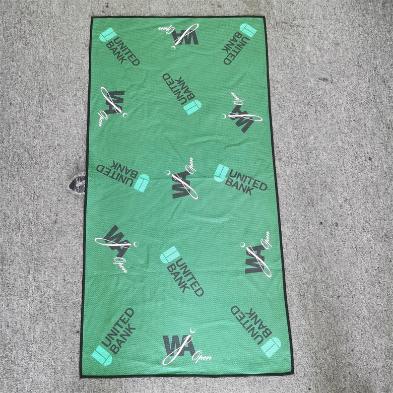 Wholesale Custom Logo Printed Sublimation Microfiber Waffle Golf Towel With Eyelet and Carabiner