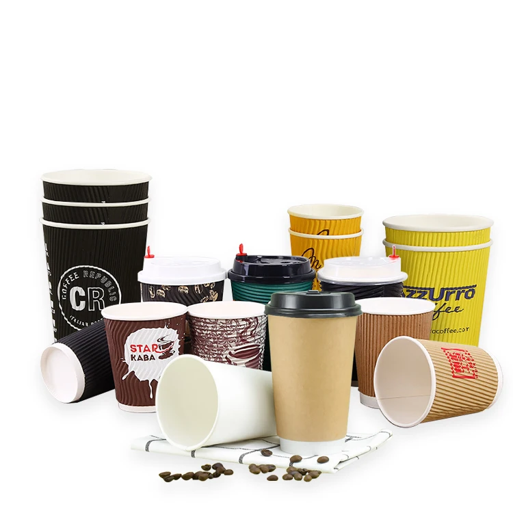 Eco friendly china double layer single wall ripple wall white kraft disposable paper cups with lids for coffee