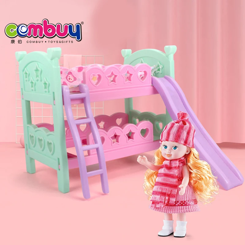 Indoor pretend play 9 inch sound dolls double toys baby bed doll