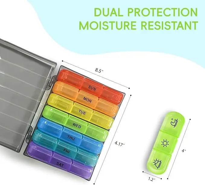 HOT Selling Supplier Promotion Wholesale Hinge Pill Box 21 Case Monthly Travel Pill Box Food Grade Plastic 7 Days Pill Organizer