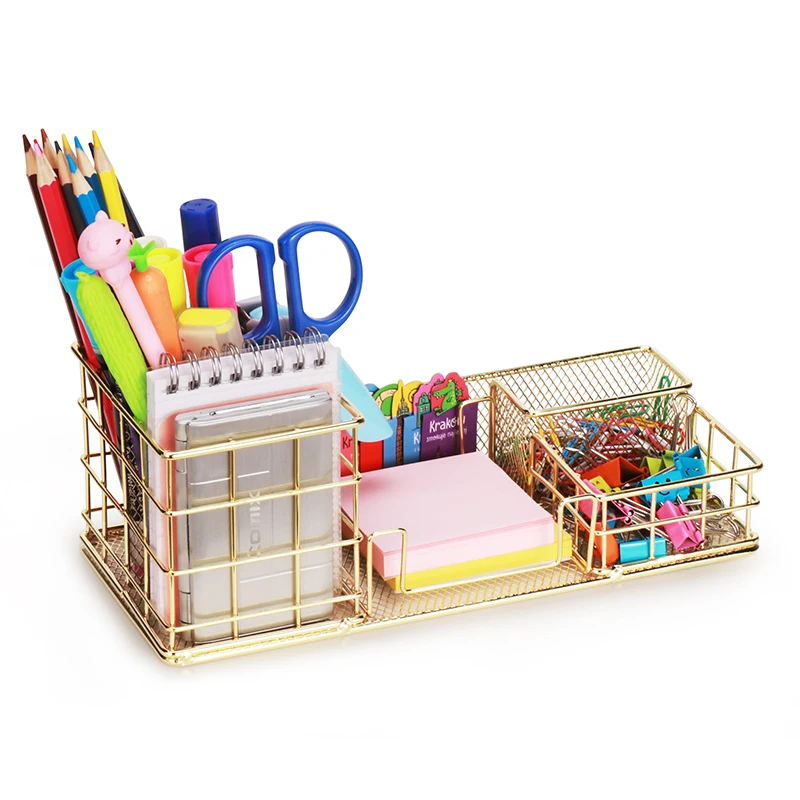 Comix School Supplies Multi-functional New Design Iron Metal Storage Basket Holder Gold Mesh Desk Organizer