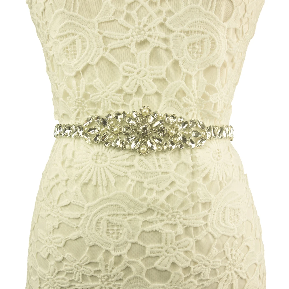 extra long stunning silver  rhinestone and pearl trim crystal bridal wedding belt