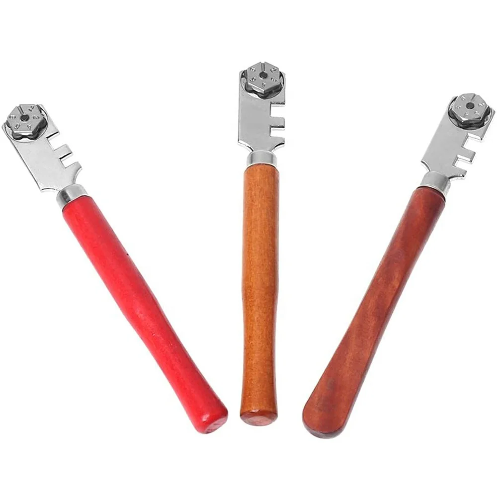 Portable 6 Wheels Glass Tile Cutter Cutting Craft Hand Tools Kit Wood Handle