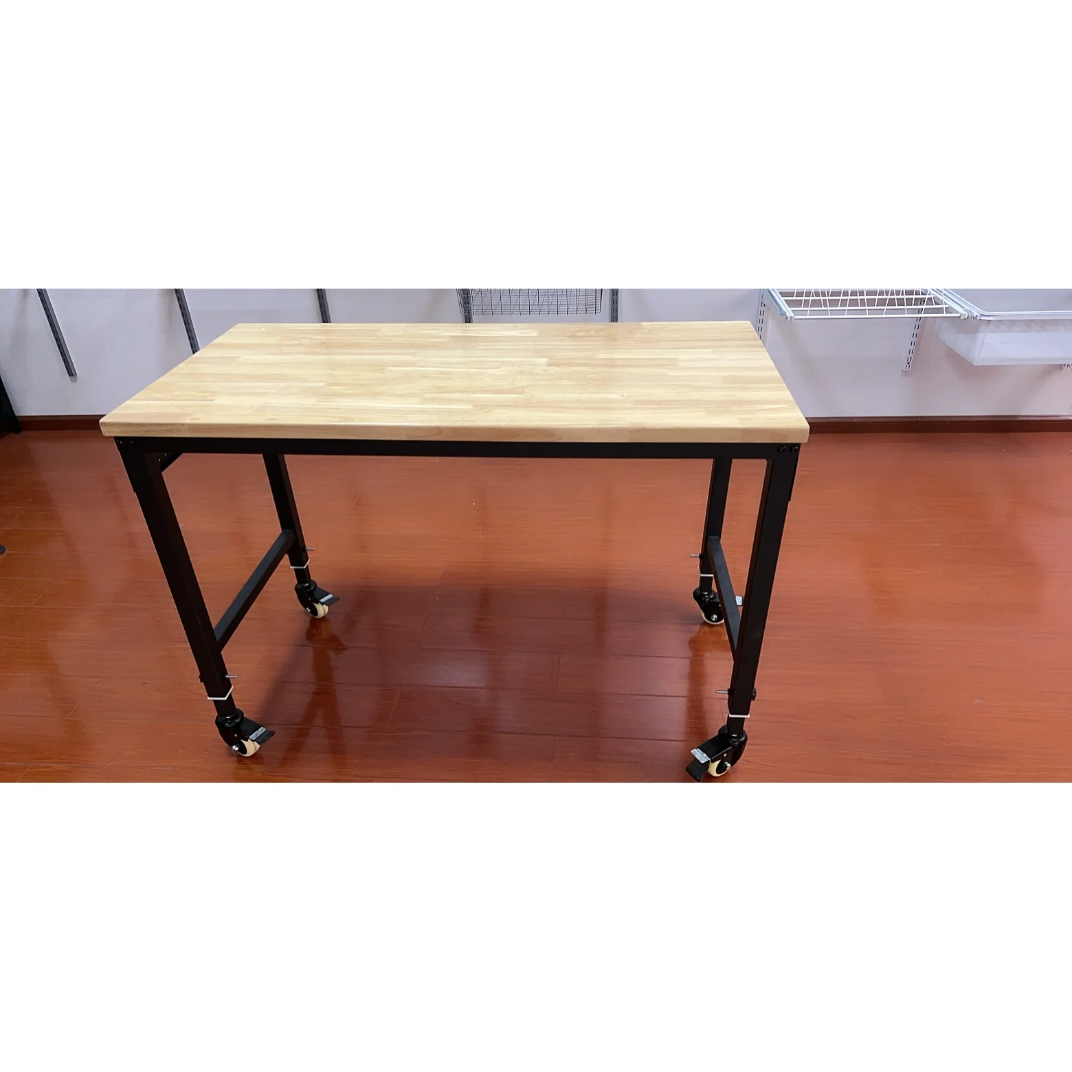 Customized Color Garage 72 Inch Steel Legs Wood Top Removable Workbench With Wheels