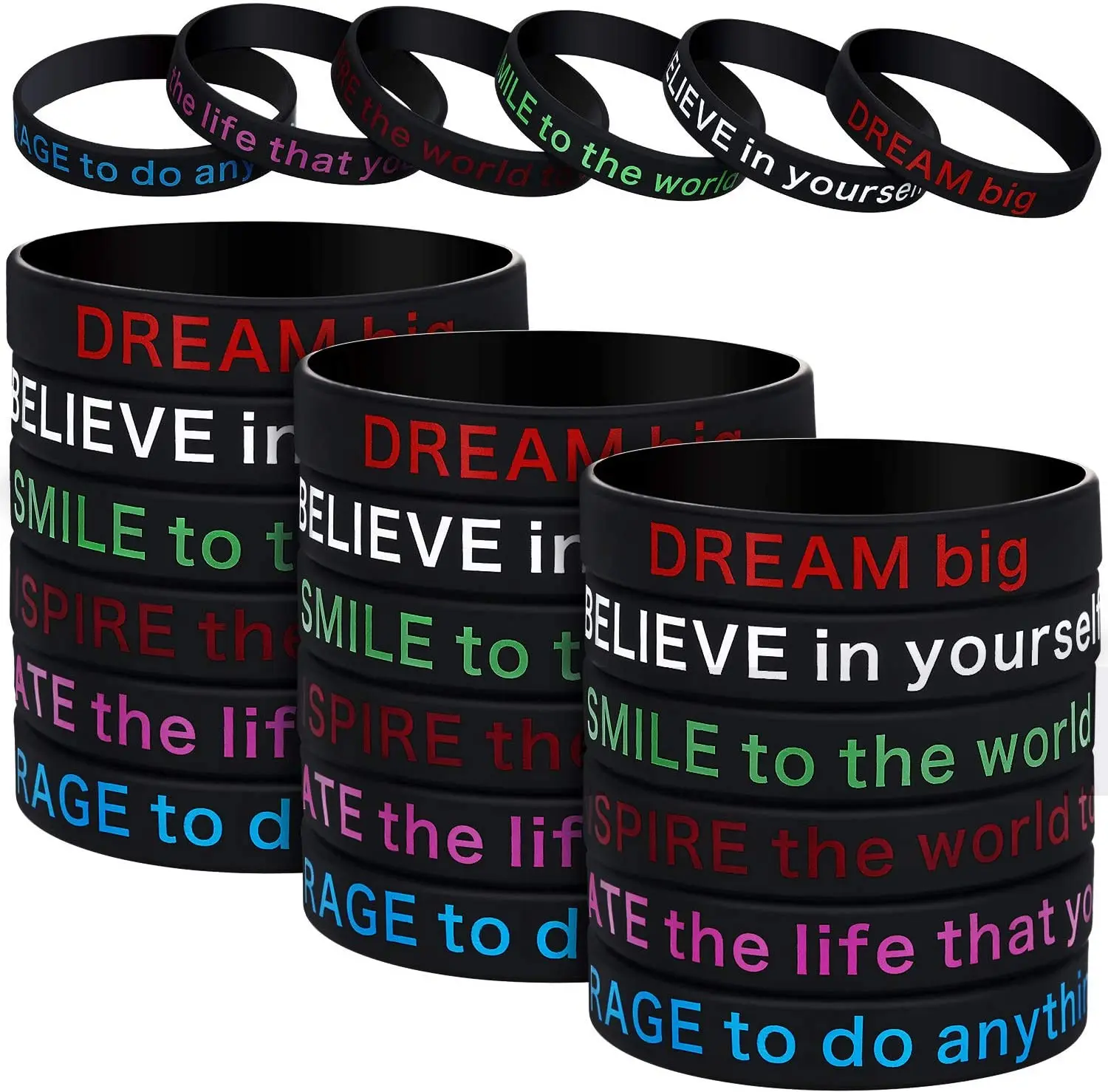 Inspirational Silicone Wristbands Motivational  Stretch Bracelets for Men Women