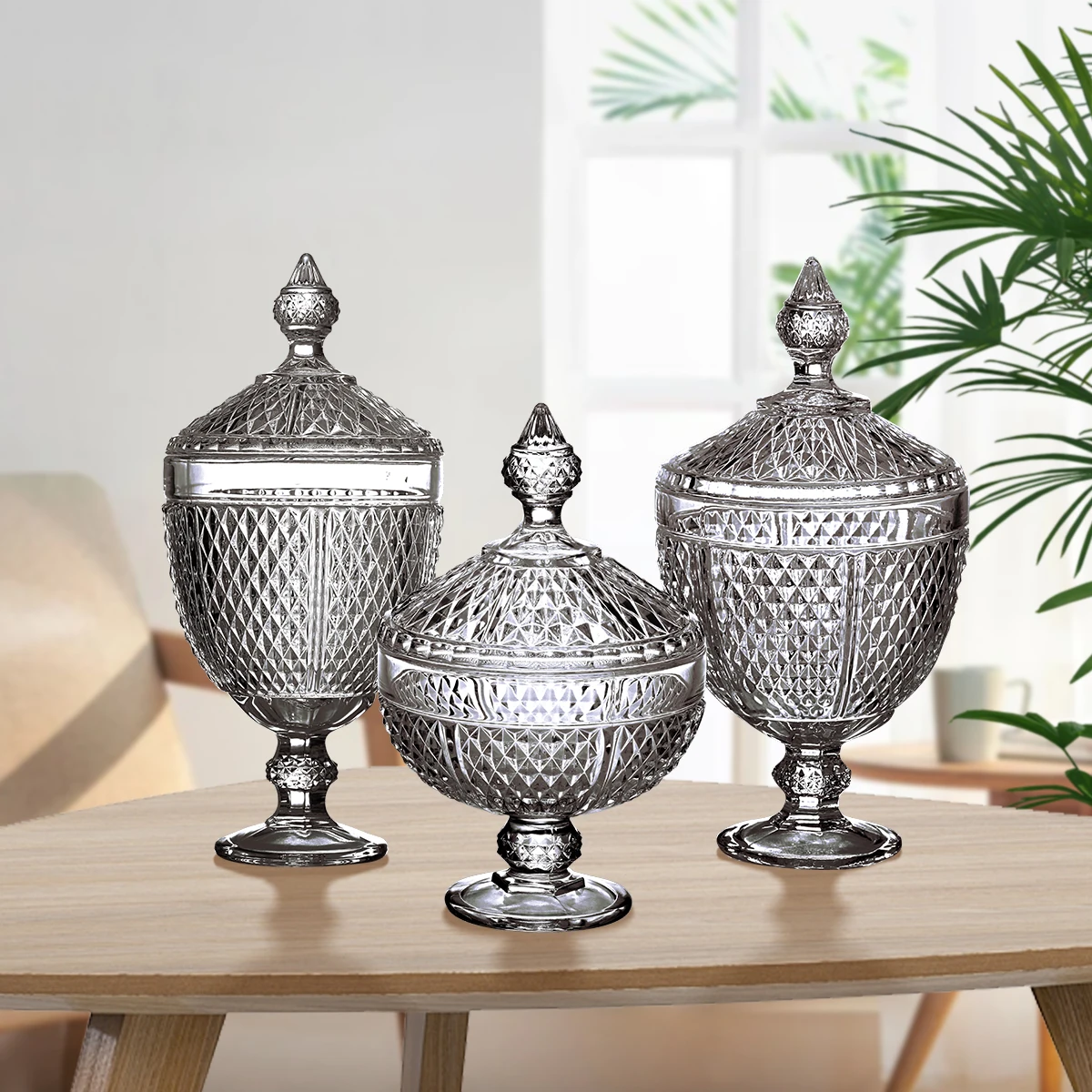 JINGHUANG HOME DECOR Glass Food Holder Wholesale Luxury Cookie Pot Glass Candy Jar FOR Wedding AND GIFT BOX