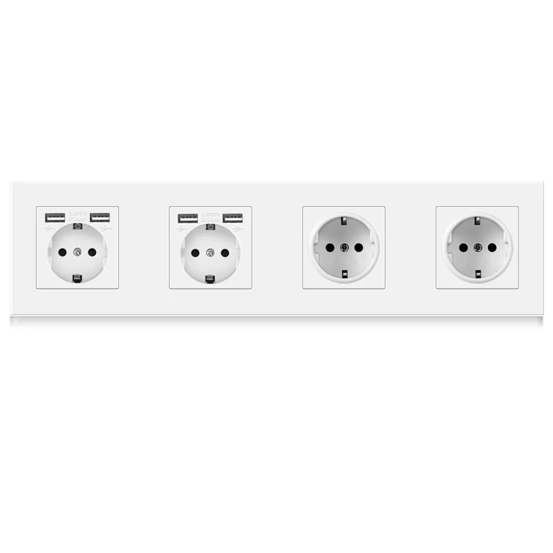 Professional switch factory German plastic panel 4 Gang wall socket with 4 USB charging ports