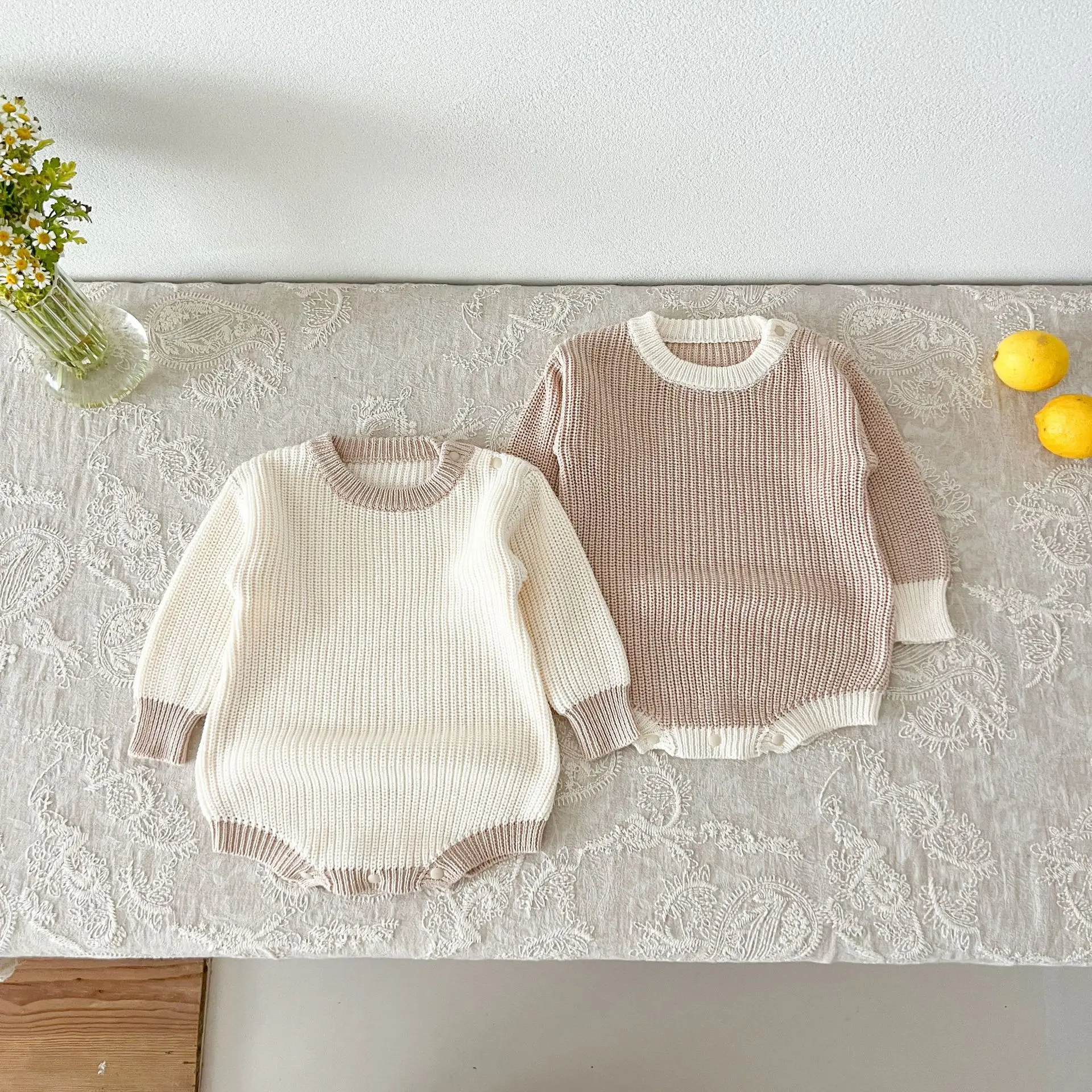 Baby clothing autumn cotton knit jumpsuit sweater go out ha clothes different color bag fart clothes crawling suit