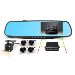Whole Sale 4.3 Inch Dual Lens Rear View Dvr Parking Sensor Rearview Mirror Car Dash Cam Full Hd 1080P Car Video Camera Black Box