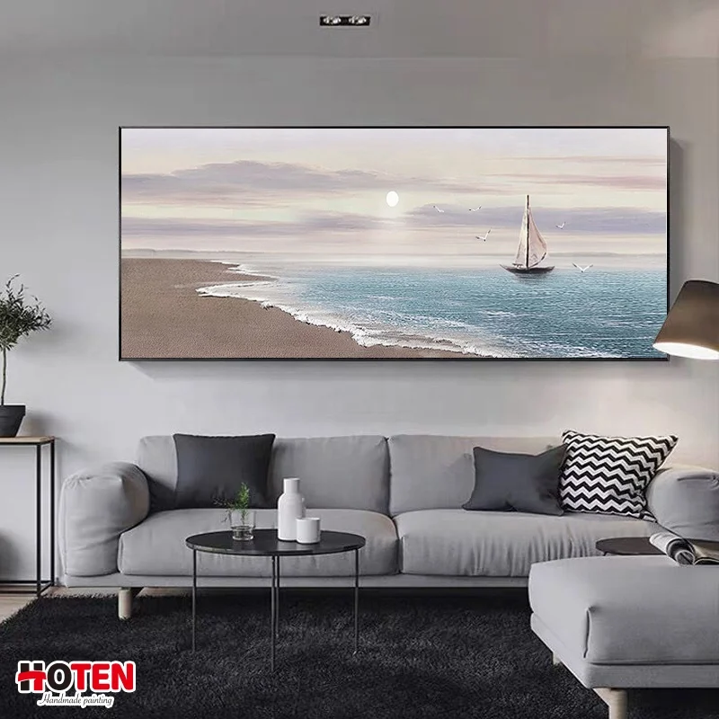 Handpainted Impressionist Sailboat Wall Art Custom Abstract Design Painting Canvas Print Oil Paintings