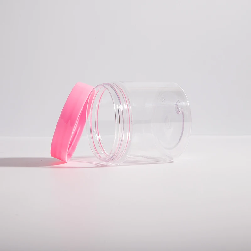 8 Oz Clear Plastic Body Cream Containers With Pink Lid Refillable Round Container Cosmetic Travel Container For Body Scrub