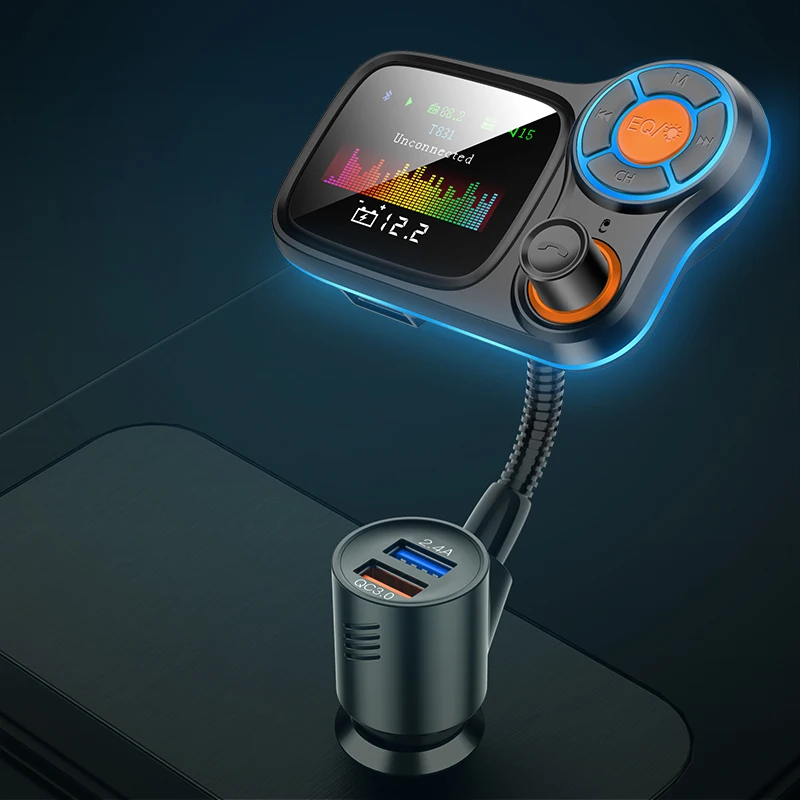
Large Colorful Screen Qc3.0 T831 Usb Charger Wireless Car Kit Mp3 Player With Bt5.0 Audio Adapter Fm Transmitter 