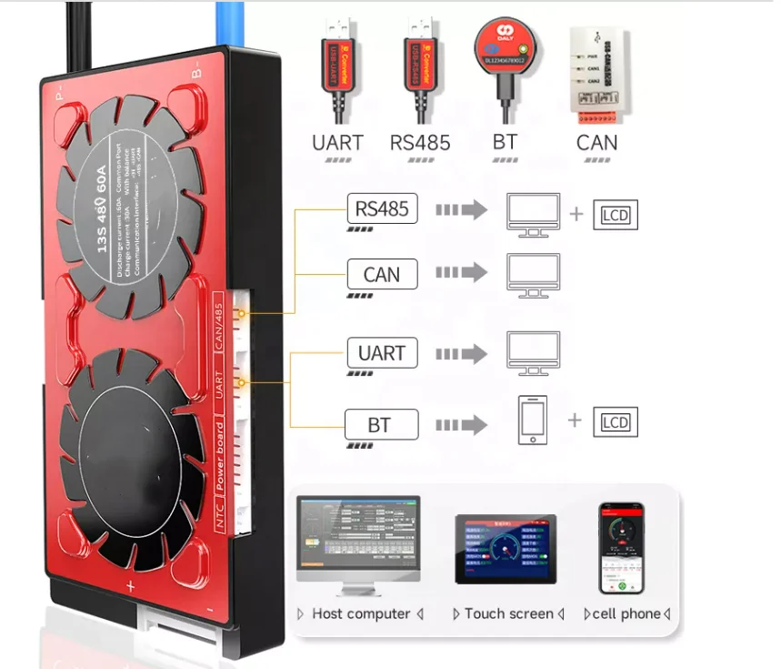 4s 12v 16s 48v Smart Lifepo4 BMS