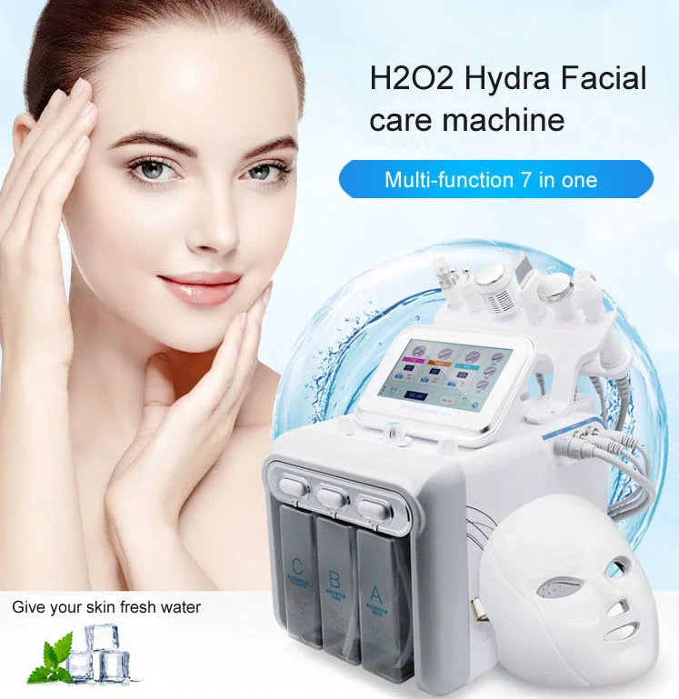Hydro H2O2 Oxygen jet microdermabrasion aqua peel seven head small bubble beauty instrument seven color spectrum beauty mask