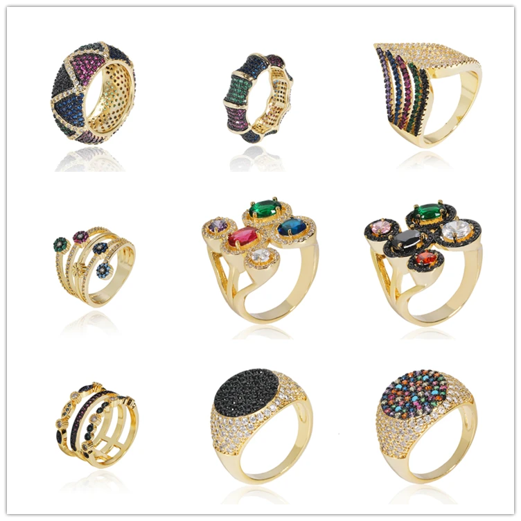 
Copper Alloy Luxury Jewelry Rings with Big Colored Crystal stone Ring 18 k g plated For Female 
