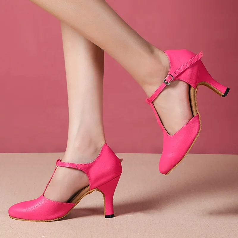 New Arrival Fashion 7.0cm Heel Pink Rose Vegan Lady Professional Latin Ballroom Salsa Soft Women Dancing Shoes