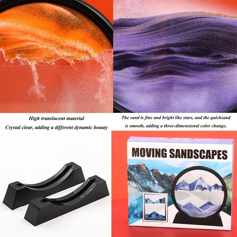 7/12inch Creative Quicksand Paintings Art Picture Round Glass 3D Hourglass Sandscape Flowing Sand Display For Home Office Decor