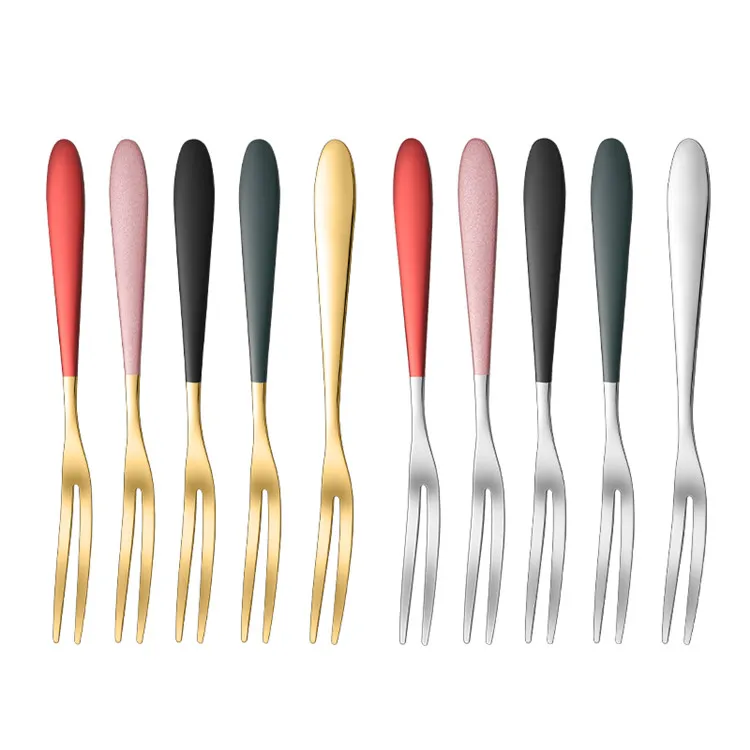 
Stainless Steel 304 Reusable Fruit Fork Colorful Mini Dessert Cake Fruit Fork For Home and Party 