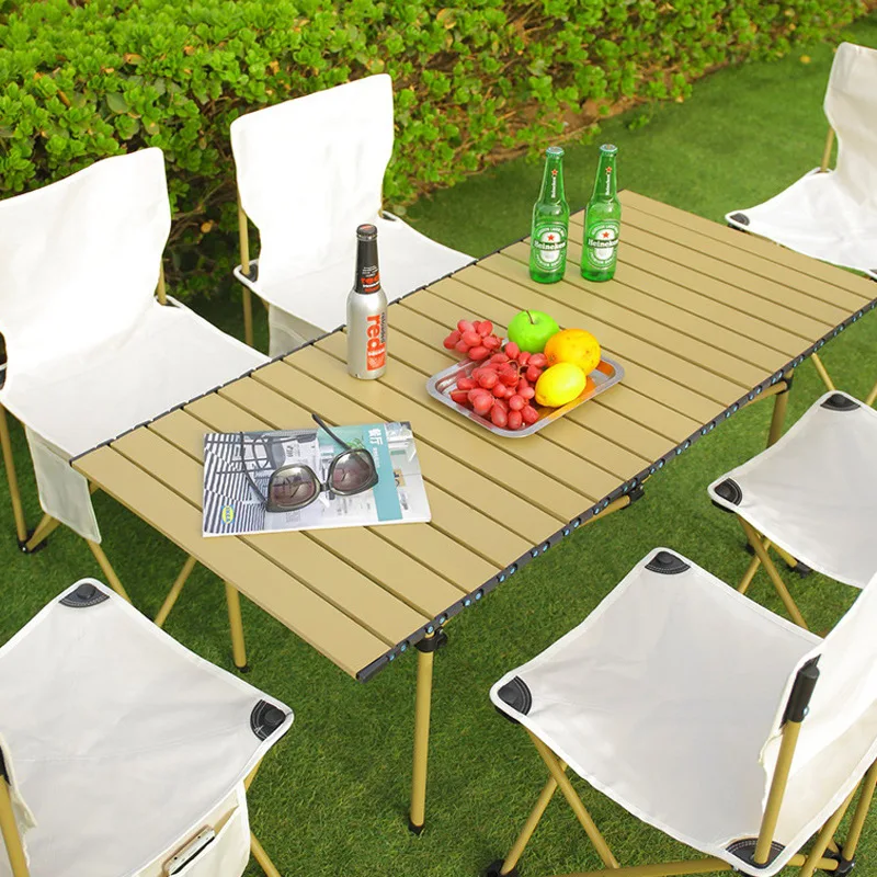 Outdoor folding table and chair set portable egg roll integrated tabletop dining table picnic camping barbecue table