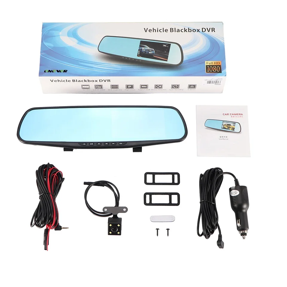 4.3 inch FUll HD Front and Rear camera Mirror Car DVR With Dual Lens Video Recorder Driver Review Mirror Dash Cam